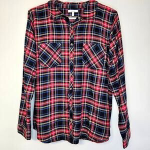 Maurices Red Plaid Flannel Shirt Womens Size L Checkered Shirt Button Front New!
